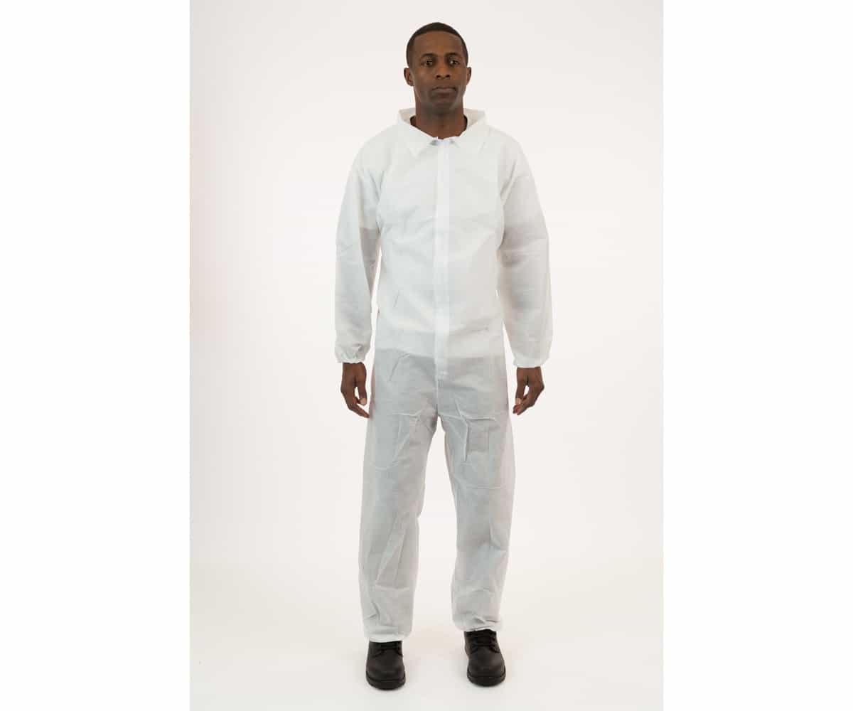 White SMS Coverall, Elastic Wrist & Ankle, Large, case of 25 *