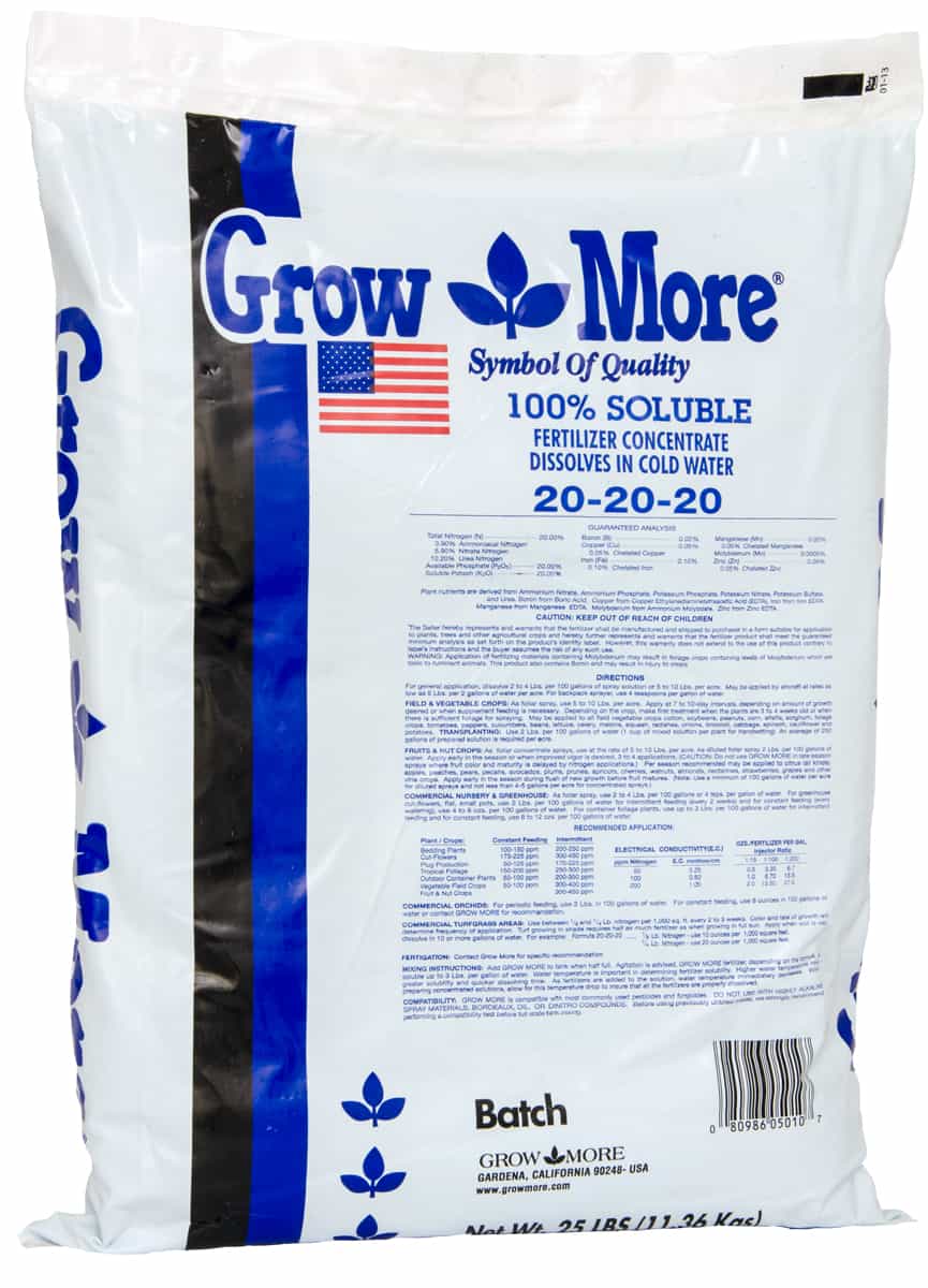 Grow More Water Soluble 20-20-20, 25 lbs