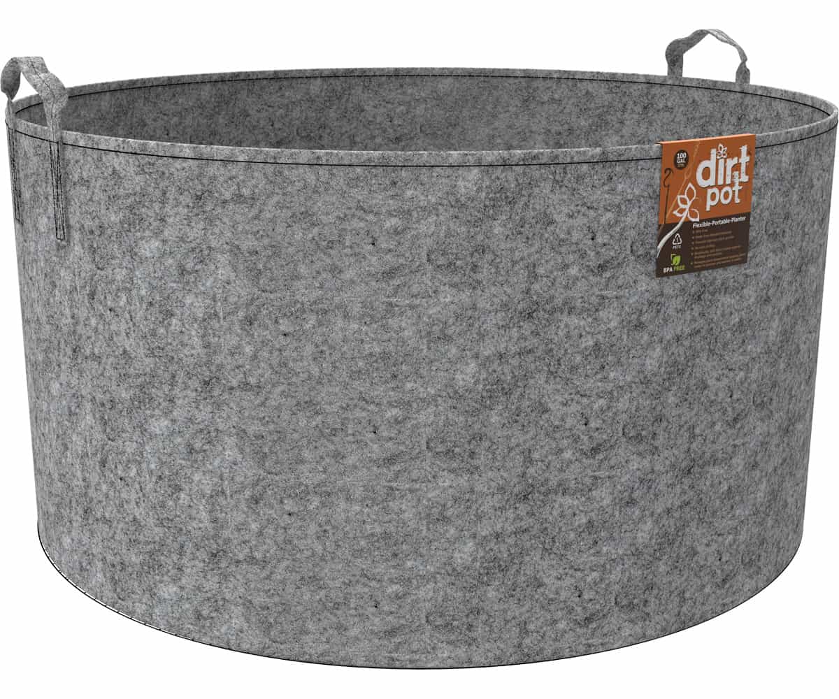 Dirt Pot Flexible Portable Planter, Grey, 100 gal, with handles