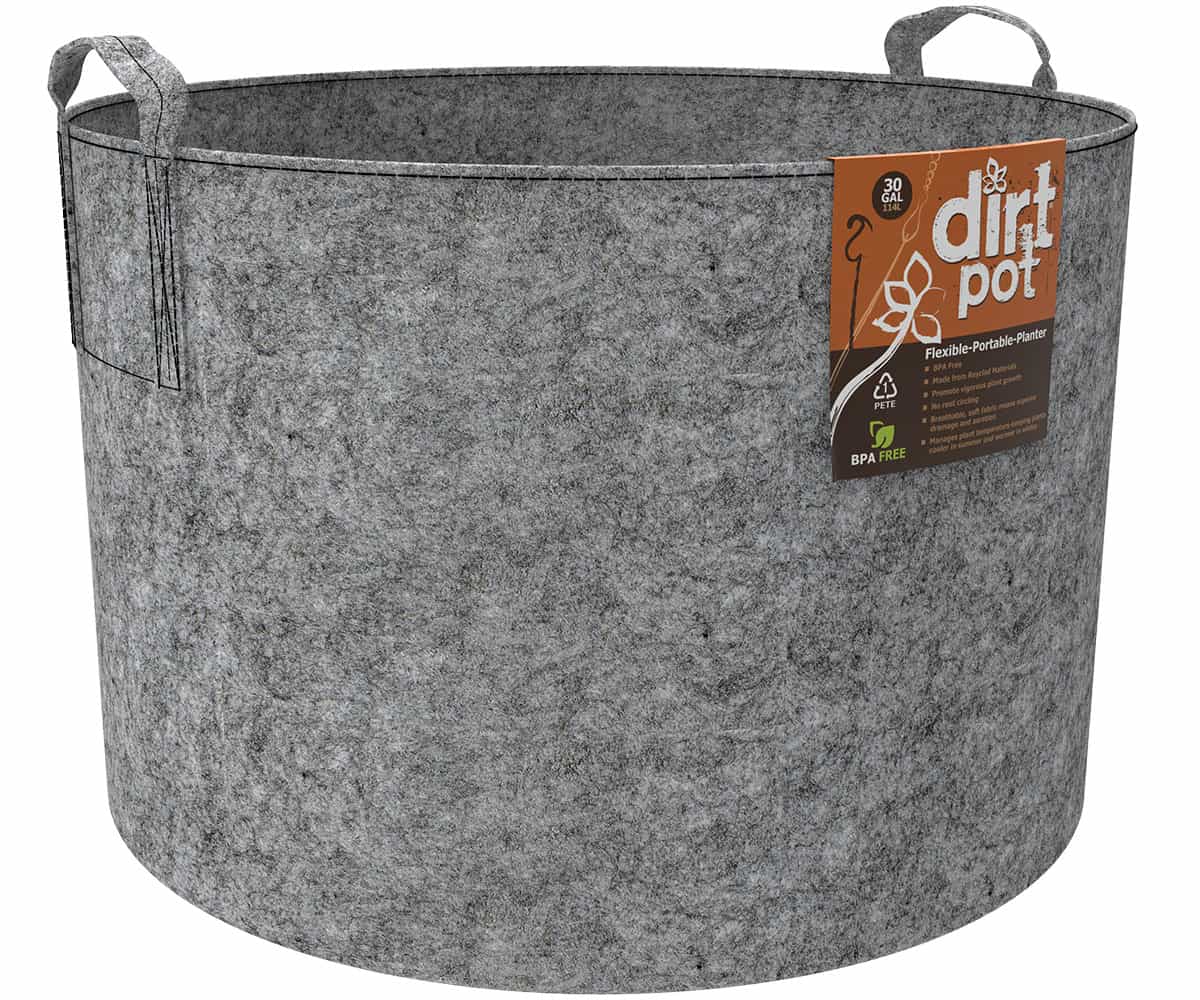 Dirt Pot Flexible Portable Planter, Grey, 30 gal, with handles