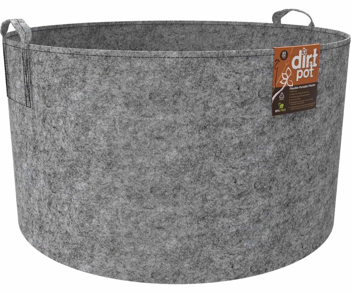 Dirt Pot Flexible Portable Planter, Grey, 65 gal, with handles