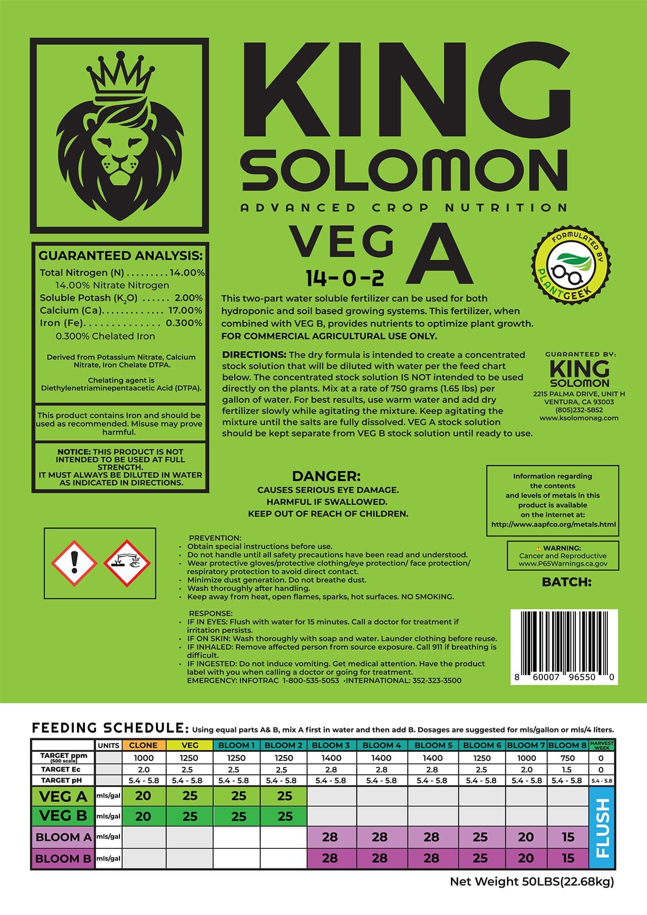 King Solomon Veg A Dry Fertilizer 50 LB — product photo