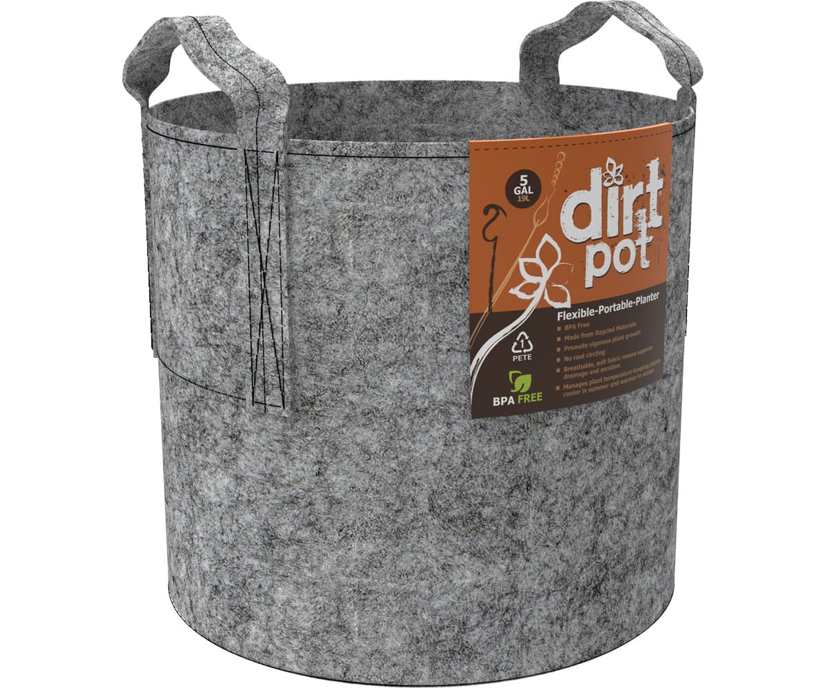 Dirt Pot Flexible Portable Planter, Grey, 5 gal, with handles — product photo