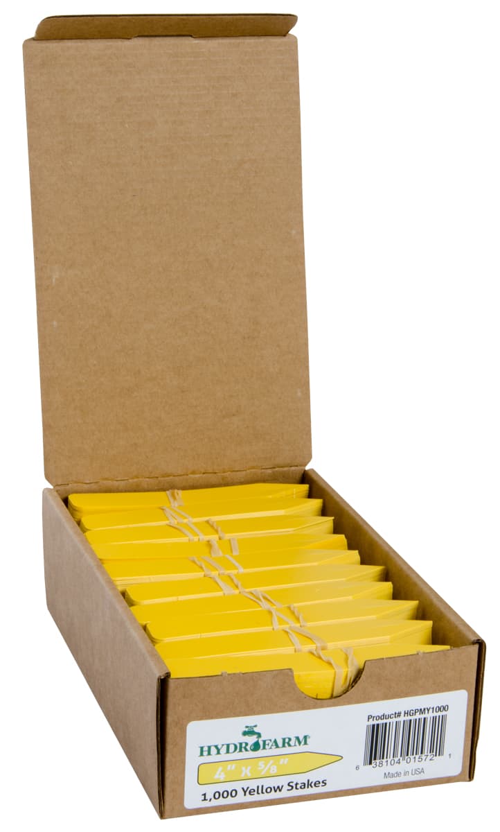 Hydrofarm Plant Stake Labels, Yellow, 4" x 5/8", case of 1000 — product photo