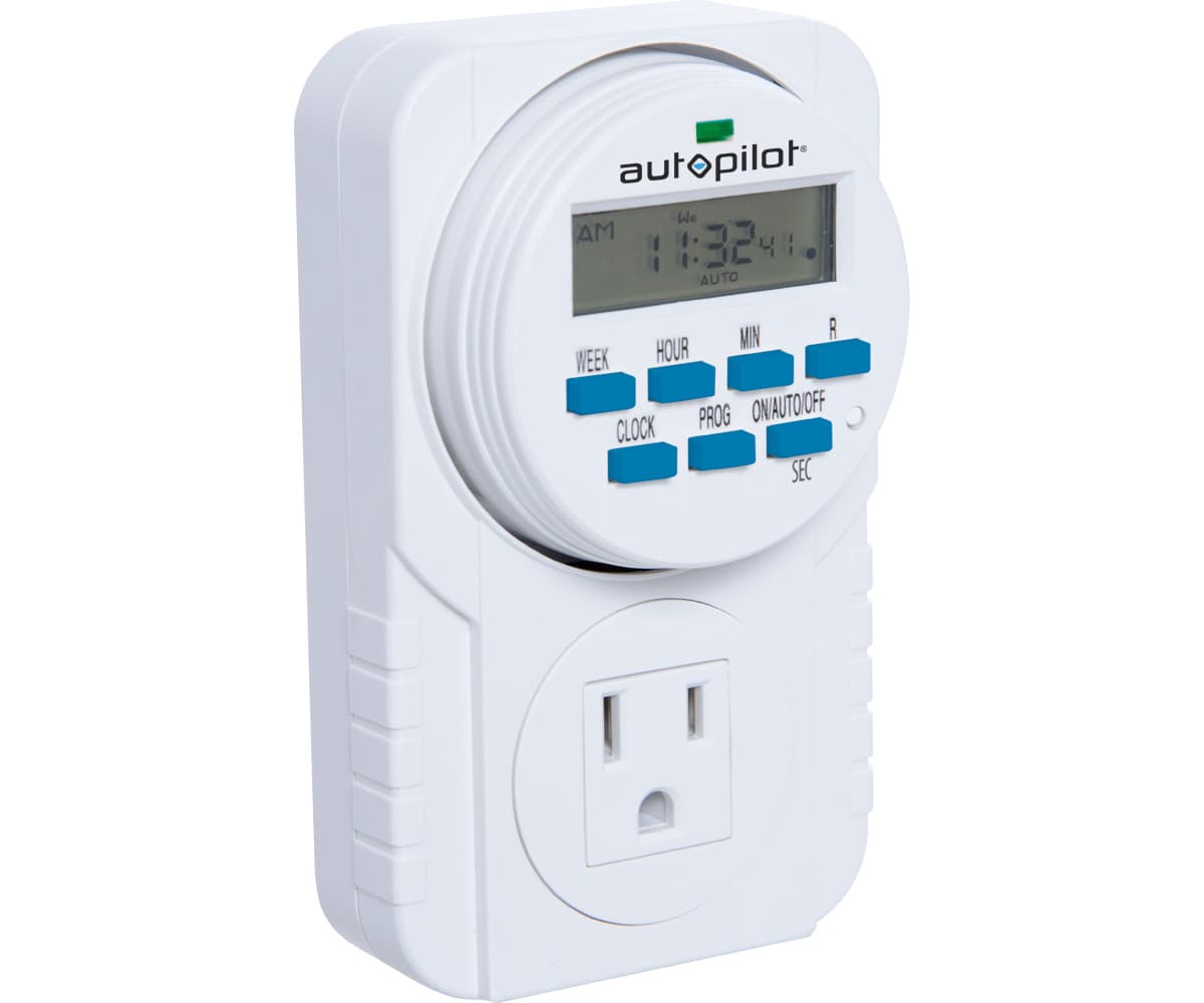Autopilot 7-Day Grounded Digital Programmable Timer, 1725W, 15A, 1 Second On/Off, 8 On/Off Cycles — product photo