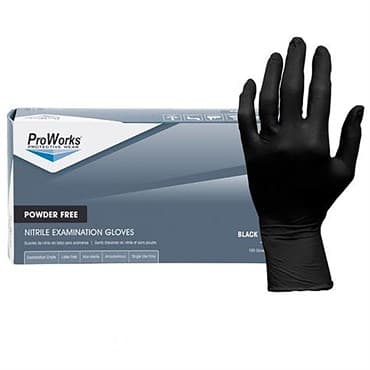 ProWorks Disposable Nitrile Exam Grade Gloves, Powder Free, Black, 4 mil, Medium, 100ct Box, 10/CS — photo 1 of 2