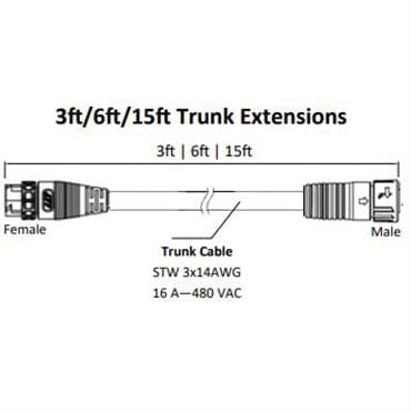 Fluence AC Flex Wiring, 6' ( 1829mm ),Trunk Extension, 16A, M25 Push Lock Connectors 10/CS — photo 1 of 2