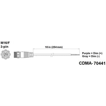 Fluence PSE1/Console DC Dimming Signal Cable, Pigtail to M16 Threaded Connector, 10" ( 254mm ) 10/CS — photo 1 of 2