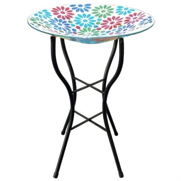Gardener Select 14" Glass Birdbath Multicolor Flower Mosaic w/Stand — photo 1 of 2