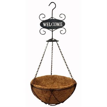 Gardener Select 12" Black Hanging Basket with Welcome Sign 12/CS — photo 1 of 2