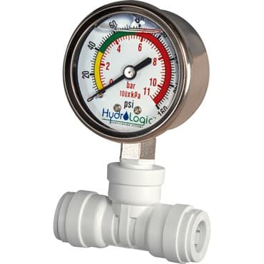 Hydro-Logic 1/2in Pressure Gauge Kit QC Tee Liquid Filled for Evolution RO (70/CS) — photo 1 of 2