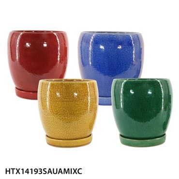 MCarr 4PC Round Egg Pot W/Saucer Set Mix Colors — photo 1 of 2