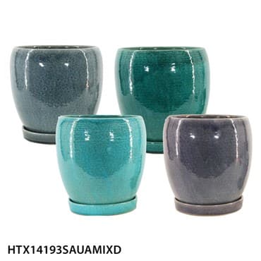 MCarr 4PC Round Egg Pot W/Saucer Mix Colors — photo 1 of 2