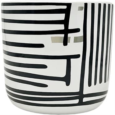 Mcarr 6"x6"x5.5" Ceramic Pot Glossy Glaze White with Black Horizontal & Vertical Stripes — photo 1 of 2