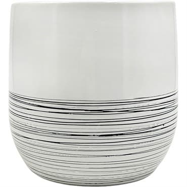 Mcarr 6"x6"x6" Ceramic Pot Glossy Glaze White with Thin Blue Lines — photo 1 of 2