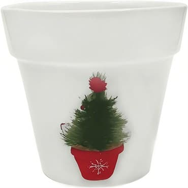 Mcarr 5.9"X5.9."x5.5" Ceramic Pot Glossy Glaze White with Christmas Tree — photo 1 of 2