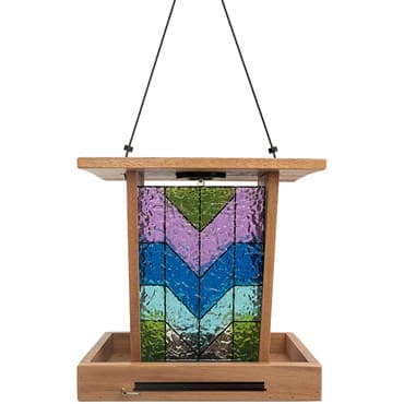 Wild Bird Lovers Cedar & Stained Glass Hopper Feeder with Solar Light — photo 1 of 2