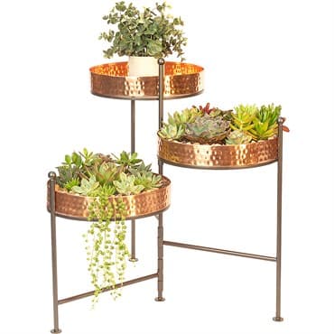 Panacea Contemporary Hammered Trays 3-tier Folding Plant Stand Copper Finish — photo 1 of 2