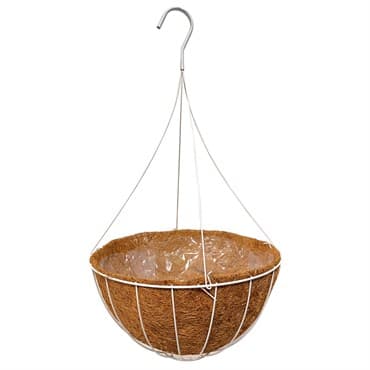 Grower Select 16" Hanging Basket White 20" 4 Strand Wire Hanger  Flat Bottom Coco Liner ; 25/Cs 16in  X 8in 3.43 GAL / 13 liters  Liquid Volume Capacity — photo 1 of 2