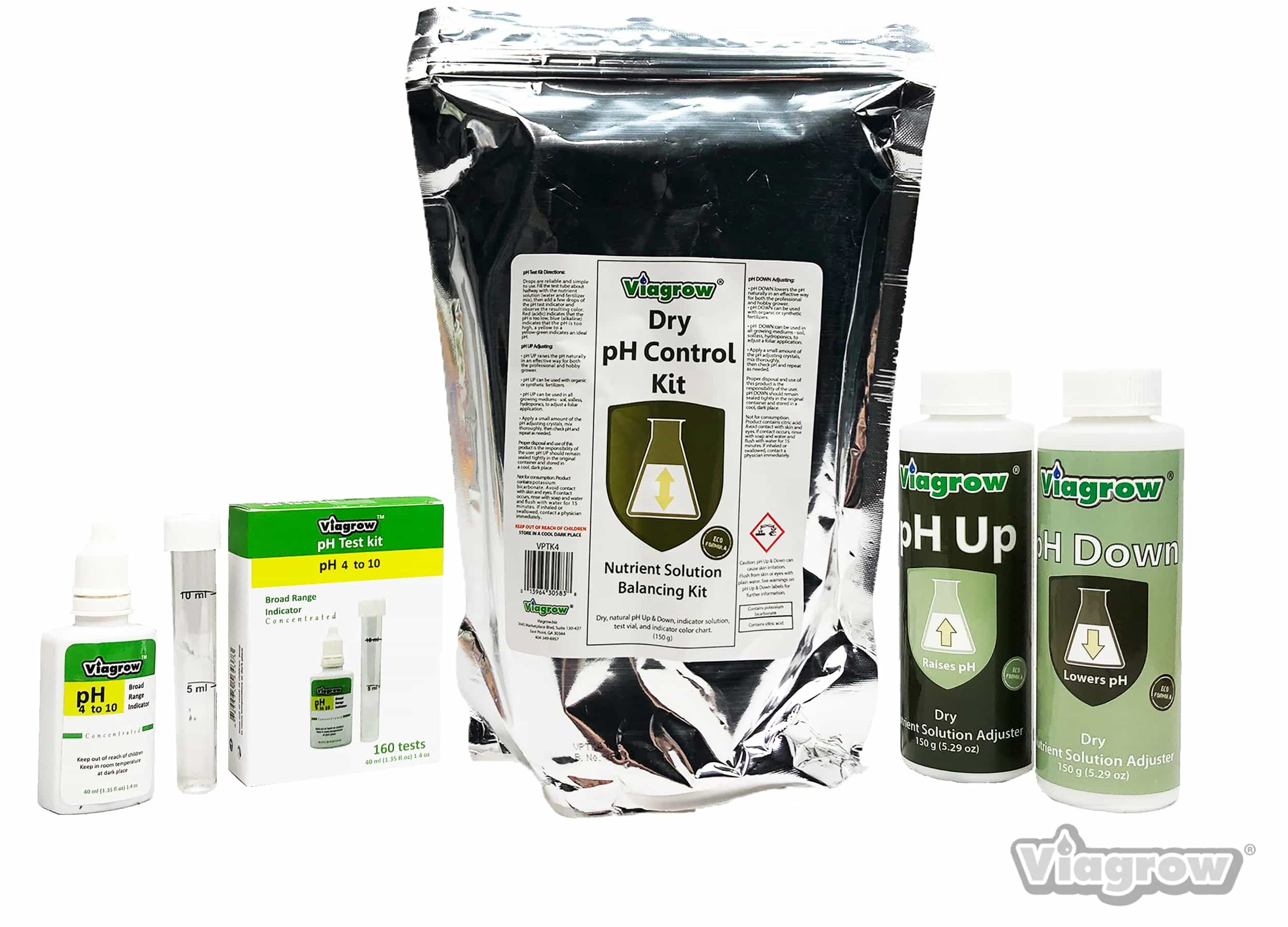 Viagrow pH Control Kit 1.4 oz. Organic Nutrient Solution Crystal Concentrate Application Type Tester and Adjuster