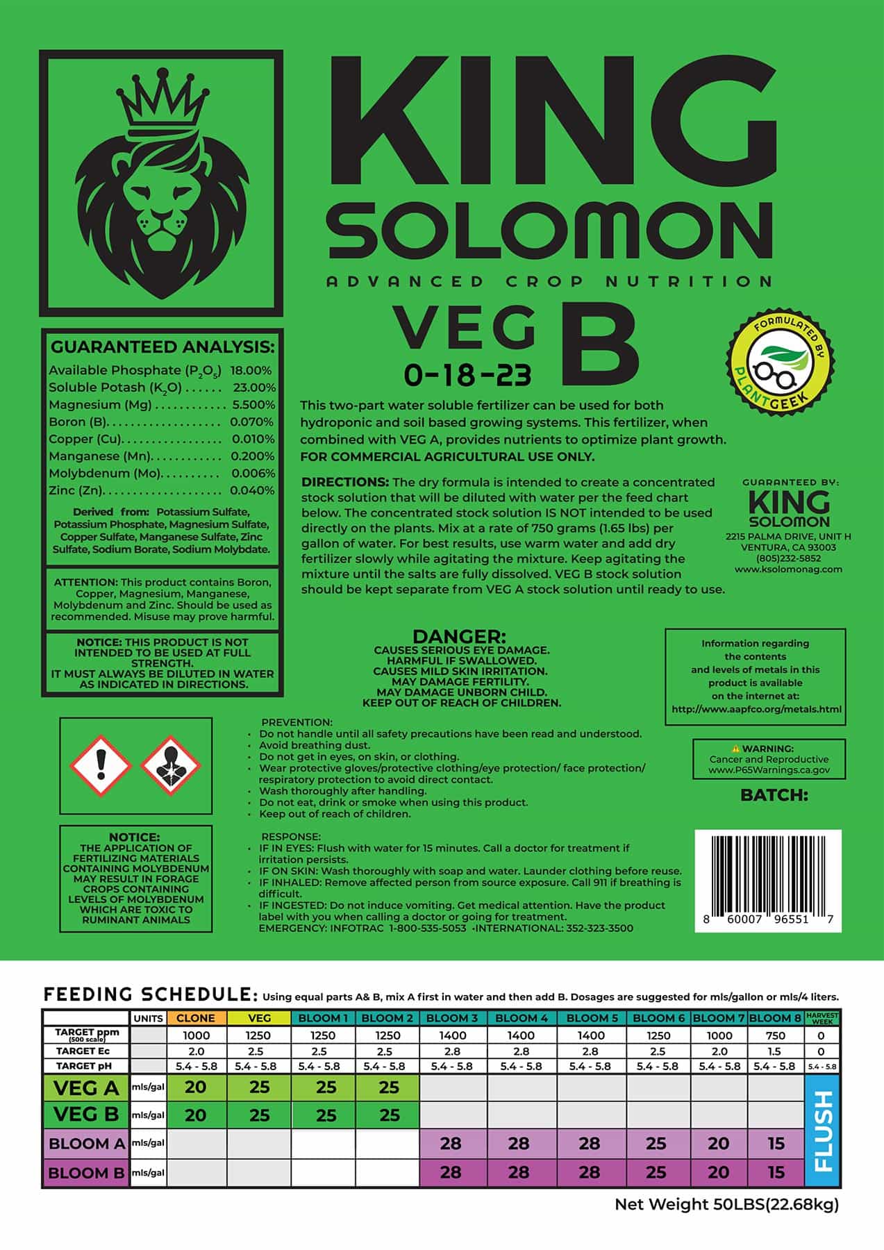 King Solomon Veg B Dry Fertilizer 50 LB