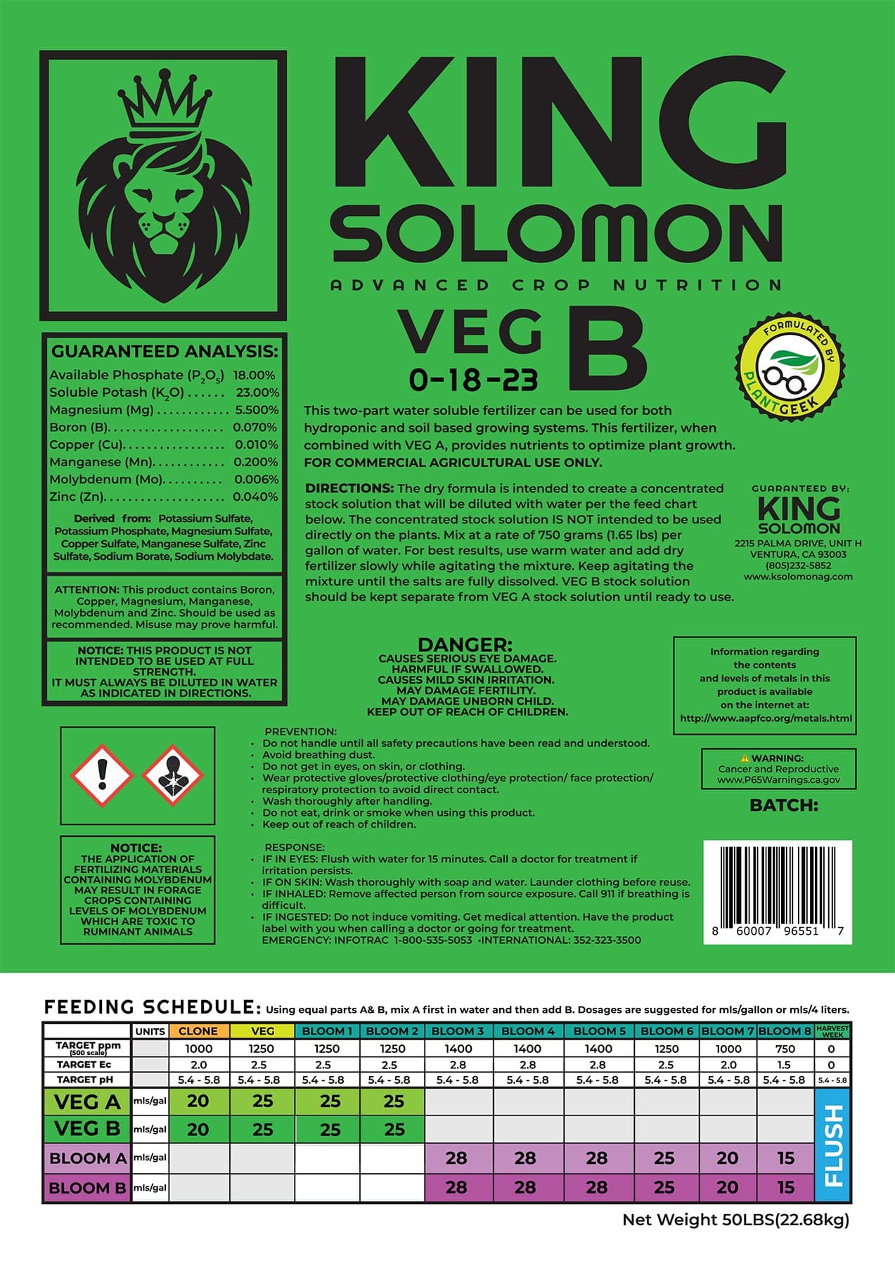 King Solomon Veg B Dry Fertilizer 50 LB — product photo