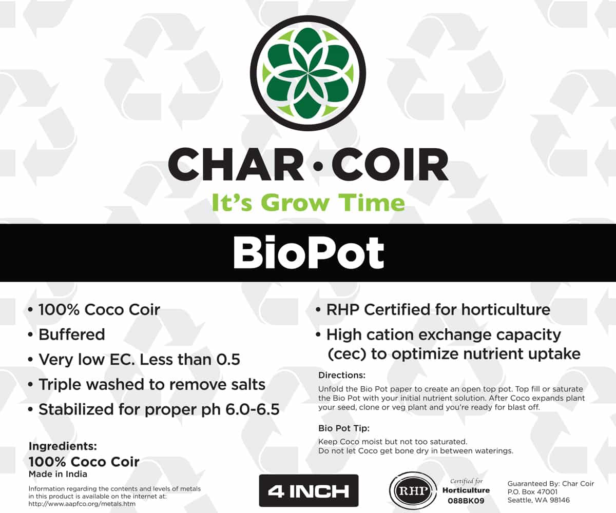 Char Coir BioPot, 4 inch *