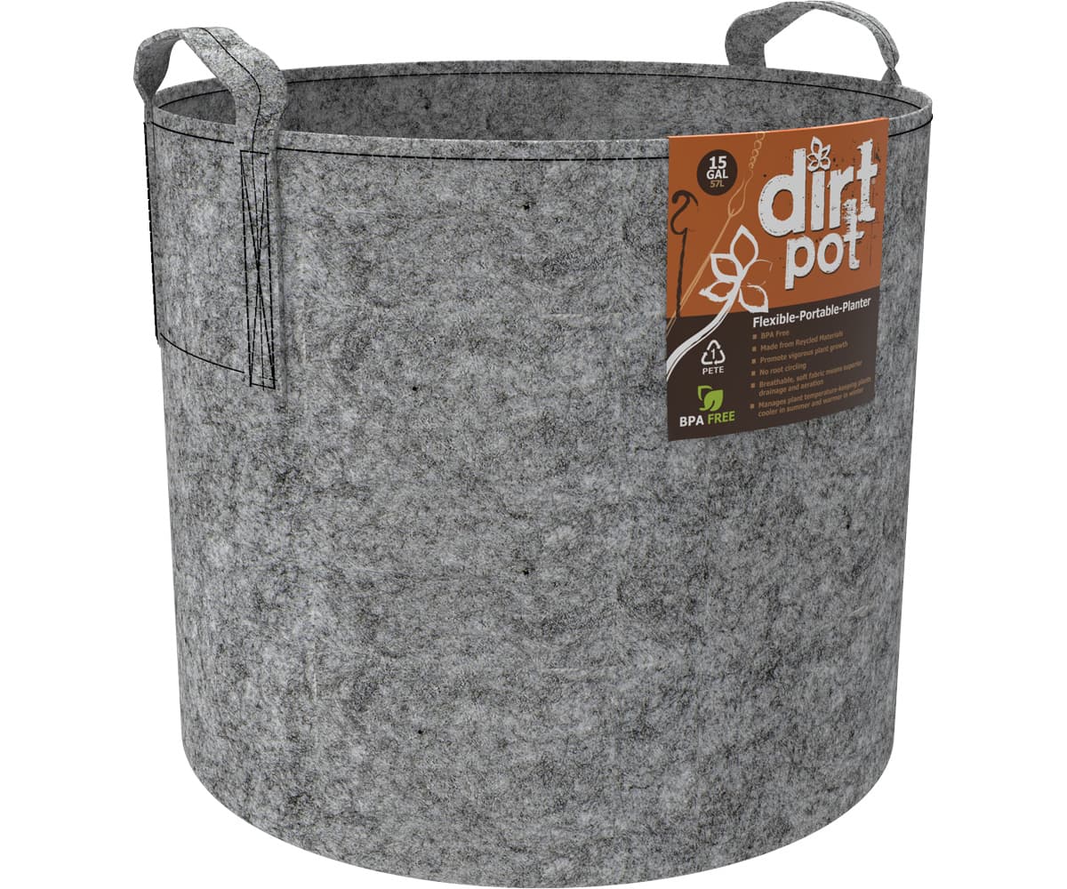Dirt Pot Flexible Portable Planter, Grey, 15 gal, with handles — product photo