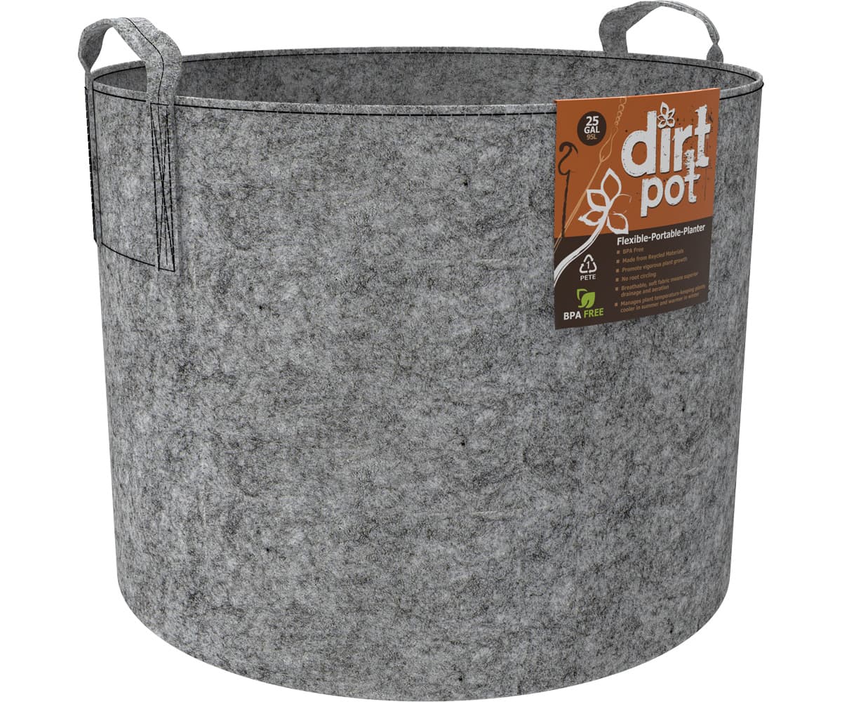Dirt Pot Flexible Portable Planter, Grey, 25 gal, with handles — product photo