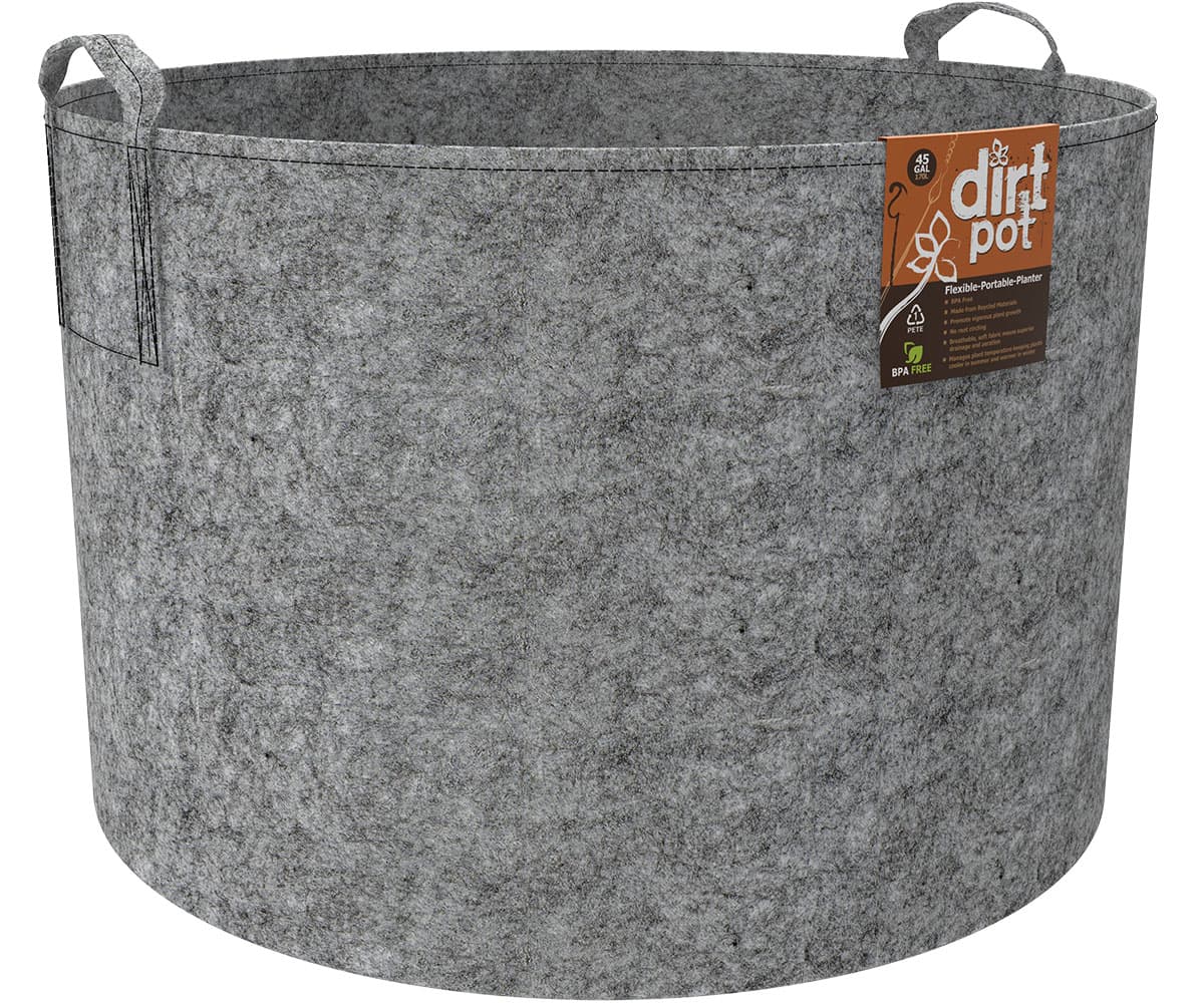 Dirt Pot Flexible Portable Planter, Grey, 45 gal, with handles — product photo