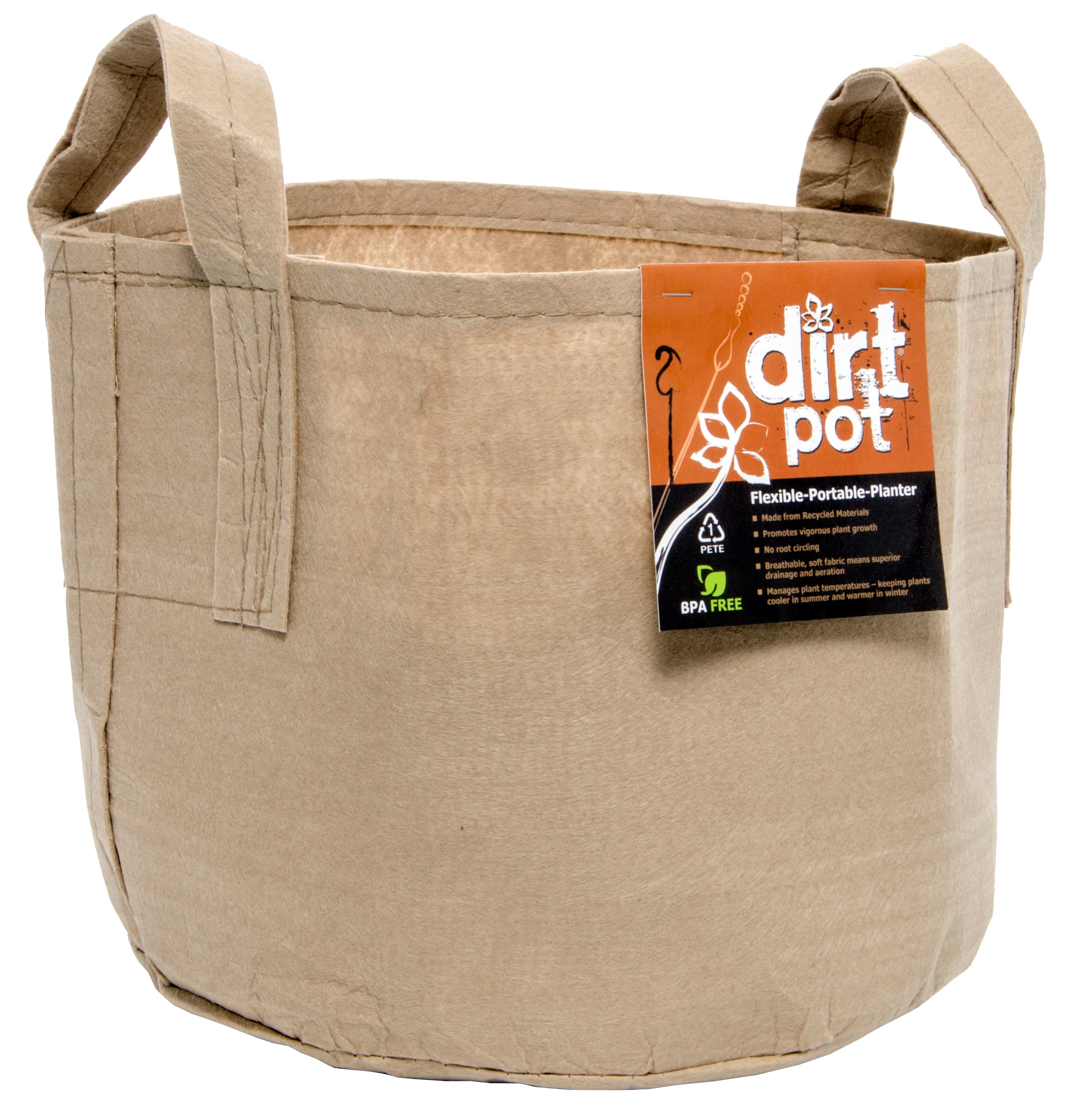Dirt Pot Flexible Portable Planter, Tan, 5 gal, with handles — product photo