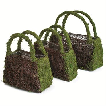 SuperMoss 3pc Set Beaumont Wicker Front Purse Moss Deco Planters — photo 1 of 2