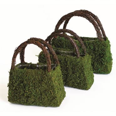SuperMoss 3pc Set Beaumont Wicker Handle Purse Moss Deco Planters — photo 1 of 2