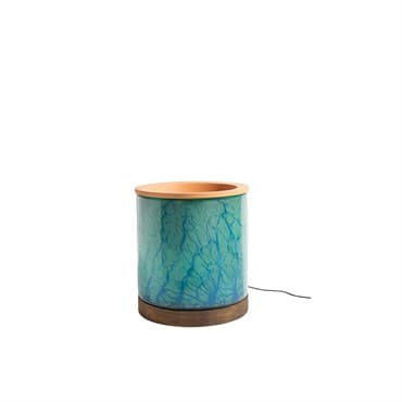 APM 8" Art Glass LED Planter w/ Wood Base Lake Green — photo 1 of 2