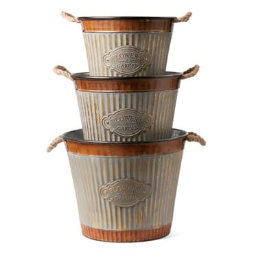 Deer Park 3pc Set Corrugated Tub Planters Round Flowers & Garden — photo 1 of 2