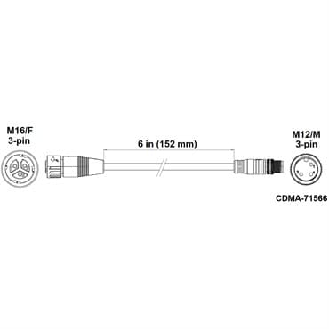 Fluence PSU1/PSE2 DC Dimming Adapter, 6" ( 152mm ), M16 Push Lock Connector on Power Supply to M12 Threaded Connector on Dimming Cable 10/CS — photo 1 of 2