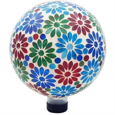 Gardener Select 10" Flower Blue Green Red Collage Glass Mosaic Garden Globe — photo 1 of 2