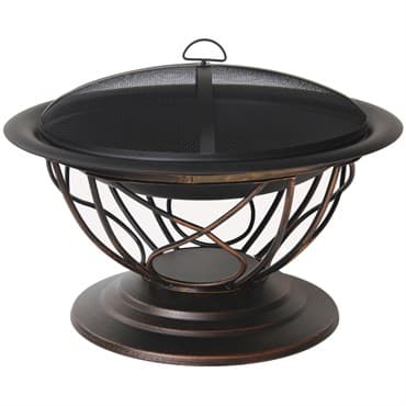 Gardener Select 30"x30"x21.65" Scroll Fire Pit Antique Bronze .6mm Steel wth Mesh Cover & Poker — photo 1 of 2