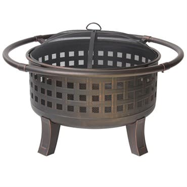 Gardener Select 40"x40"x25.4" Open Basket Weave Deep Fire Pit Antique Bronze .7mm Steel w/Big Ring, Mesh Cover & Poker — photo 1 of 2