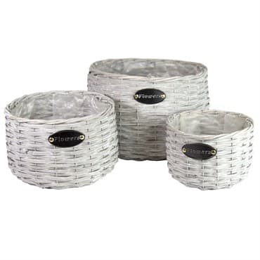 Gardener Select 3pc Light Grey Wood Short Round Basket Planter 6/CS — photo 1 of 2