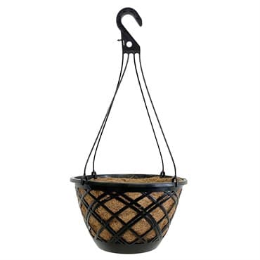Grower Select 14.00 Cocolined Lattice Hanging Basket With Hanger, Black, 20 per Case, 14in H x 8in H, 3 Gallon — photo 1 of 2