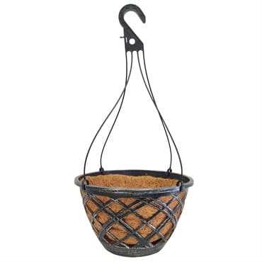 Grower Select 14.00 Cocolined Lattice Hanging Basket With Hanger, Silver, 20 per Case, 14in H x 8in H, 3 Gallon — photo 1 of 2