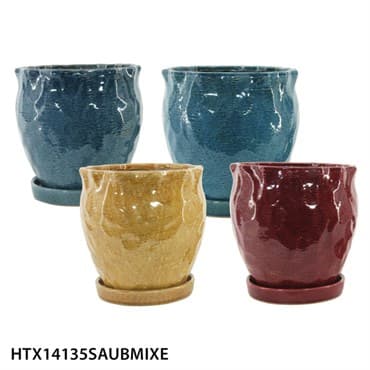 MCarr 8PC Hammered Pot W/Saucer Set Mix Colors — photo 1 of 2