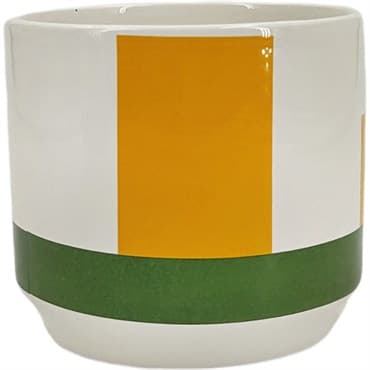 Mcarr 4.2"x4.2"x3.8" Ceramic Pot Glossy Glaze White with Yellow and Green Stripe — photo 1 of 2