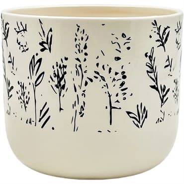 MCarr 5"x5"x3" Ceramic Pot Glossy Glaze White with Blue Stenciled Plants — photo 1 of 2