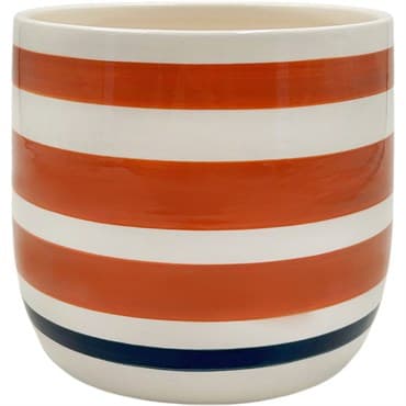 Mcarr 5.6"x5.6"x5" Ceramic Pot Glossy Glaze Cream with Orange and Black Stripes — photo 1 of 2