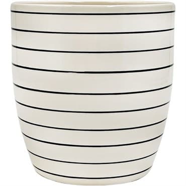 MCarr 5"x5"X5.6" Ceramic Pot Glossy Glaze White with Blue Stripes — photo 1 of 2