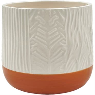 Mcarr 4.8"x4.8"x4" Ceramic Pot Glossy Glaze Cream with Orange Bottom Stripe — photo 1 of 2