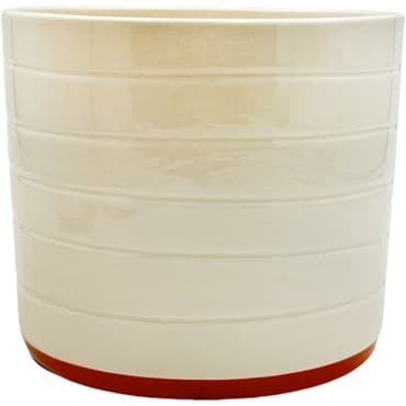 Mcarr 6.3"x6.3"x5.5" Ceramic Pot Glossy Glaze Cream with Thin Orange Bottom Stripe — photo 1 of 2