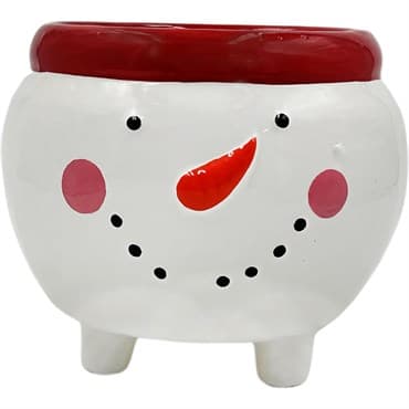 Mcarr 6.7"x6.7"X5.6" Ceramic Pot Glossy Glaze Snowman Figure Red Top with Feet — photo 1 of 2